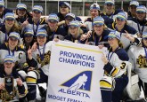The St. Albert Slash celebrate their Midget AAA Provincial Championship after a 2-0 win over the Rocky Mountain Raiders